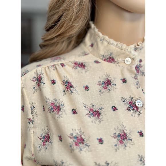Vintage 70s Land n Sea Prairie Cottage Western Floral lace cream blouse Small 34 - Picture 2 of 12
